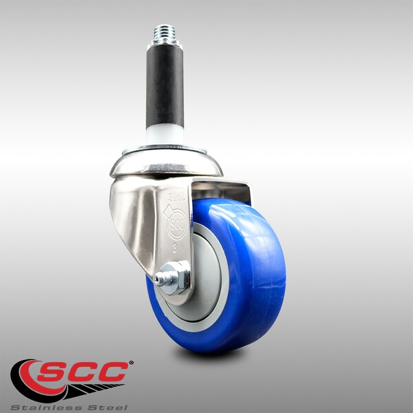 3.5 Inch 316SS Blue Polyurethane Wheel Swivel 7/8 Inch Expanding Stem Caster